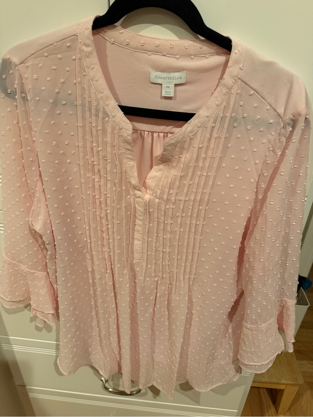 NWT Charter Club Light Pink Pintuck Swiss Dot Blouse